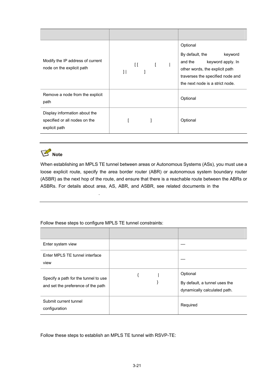 Configuring mpls te tunnel constraints, Establishing an mpls te tunnel with rsvp-te | H3C Technologies H3C S7500E Series Switches User Manual | Page 103 / 334