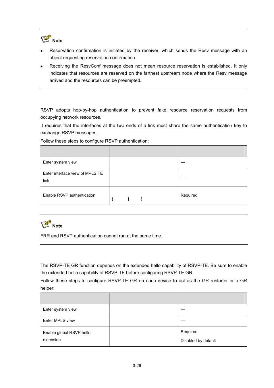 Configuring rsvp authentication, Configuring rsvp-te gr | H3C Technologies H3C S7500E Series Switches User Manual | Page 108 / 334