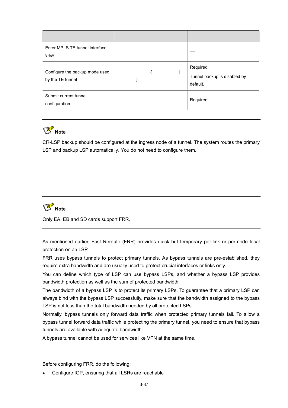 Configuring frr, Configuration prerequisites | H3C Technologies H3C S7500E Series Switches User Manual | Page 119 / 334