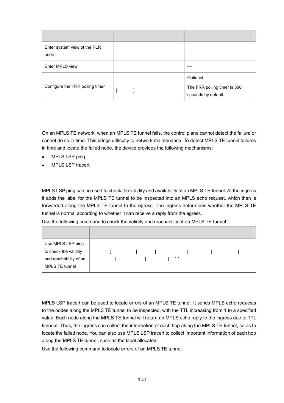 Inspecting an mpls te tunnel, Using mpls lsp ping, Using mpls lsp tracert | 41 using mpls lsp tracert | H3C Technologies H3C S7500E Series Switches User Manual | Page 123 / 334