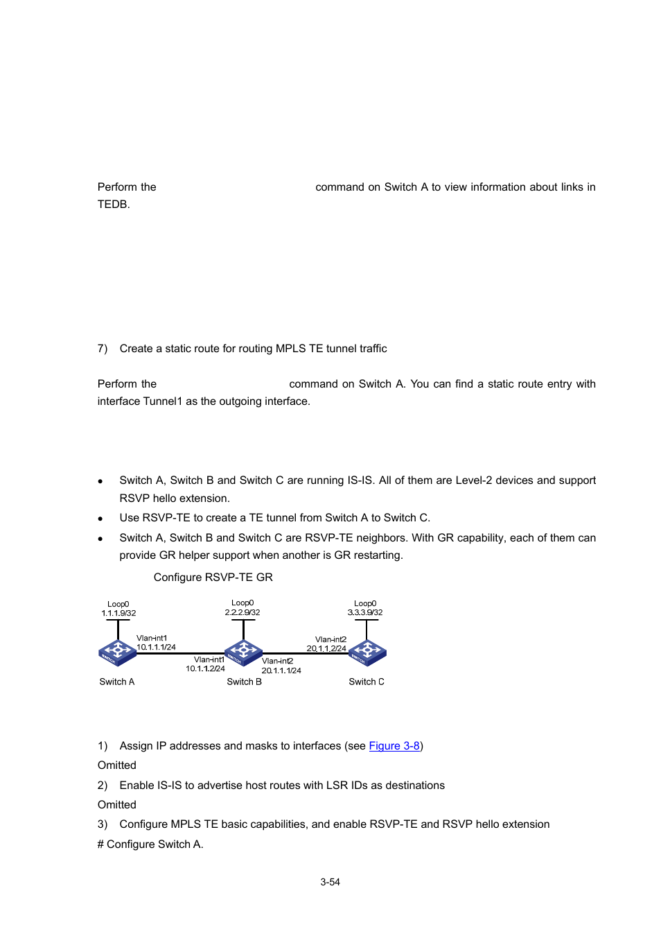 Rsvp-te gr configuration example, Network requirements, Configuration procedure | H3C Technologies H3C S7500E Series Switches User Manual | Page 136 / 334