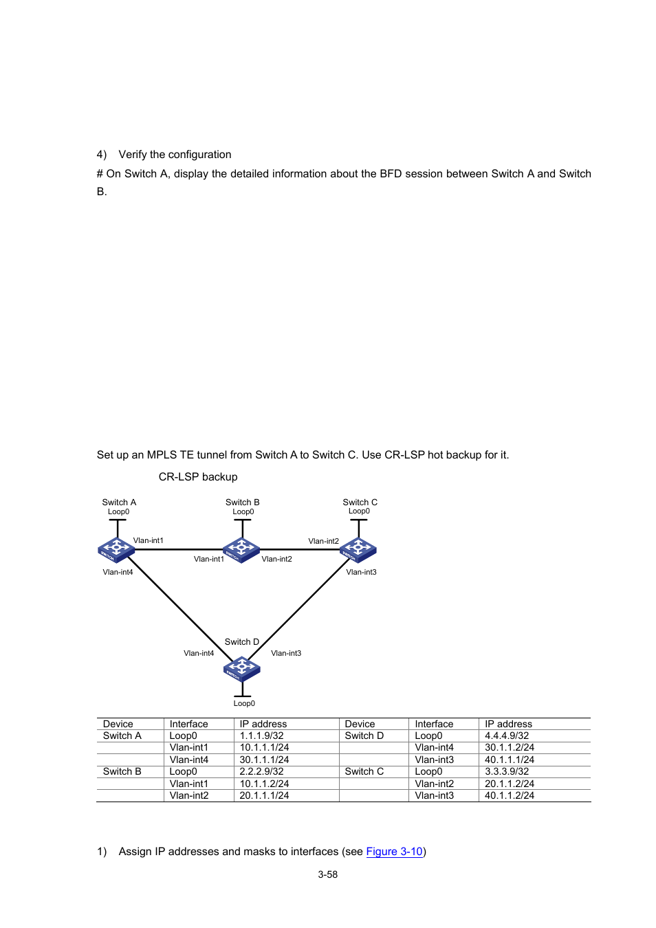 Cr-lsp backup configuration example, Network requirements, Configuration procedure | H3C Technologies H3C S7500E Series Switches User Manual | Page 140 / 334