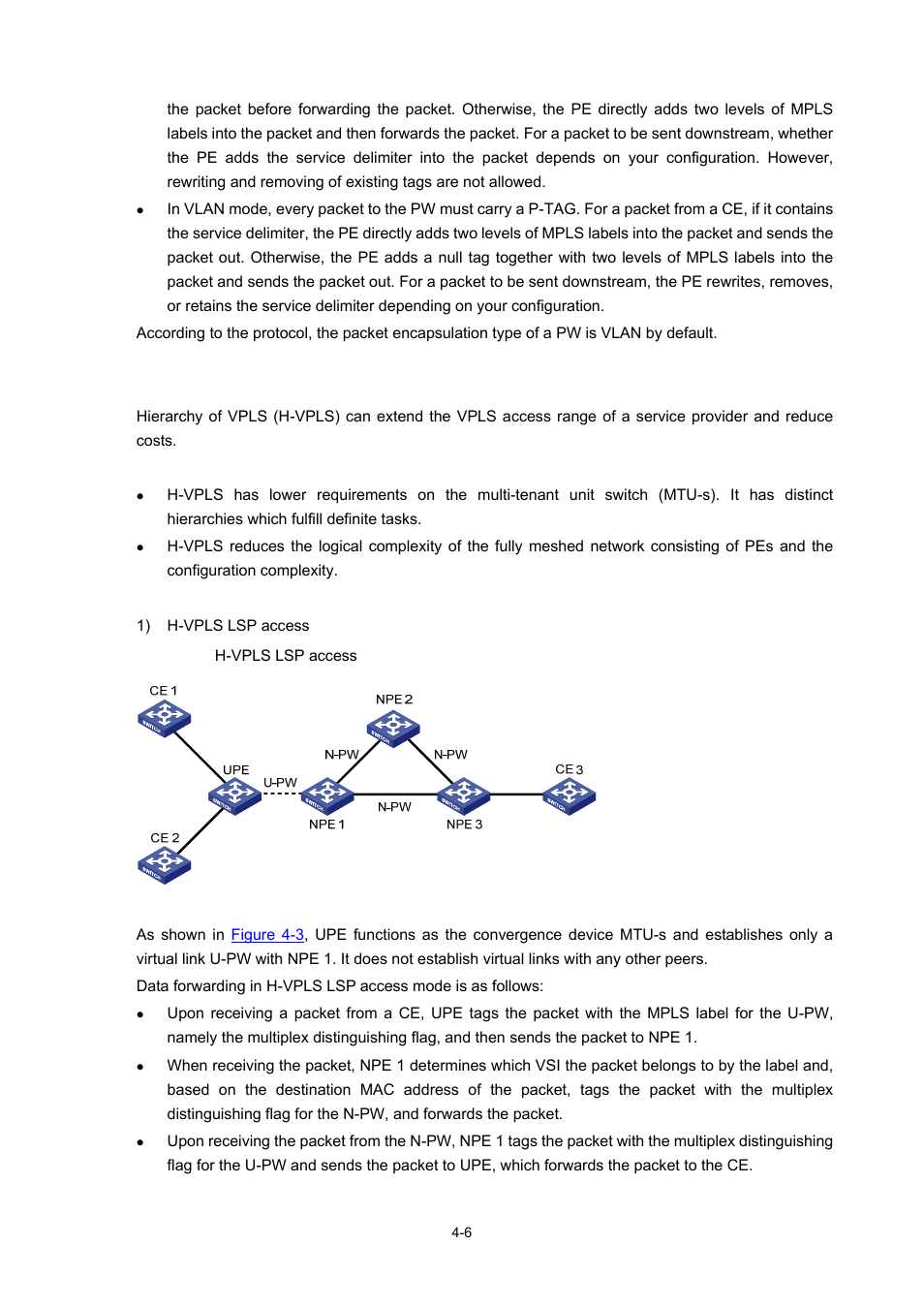 H-vpls implementation, Advantages of h-vpls access, Two h-vpls access modes | H3C Technologies H3C S7500E Series Switches User Manual | Page 166 / 334