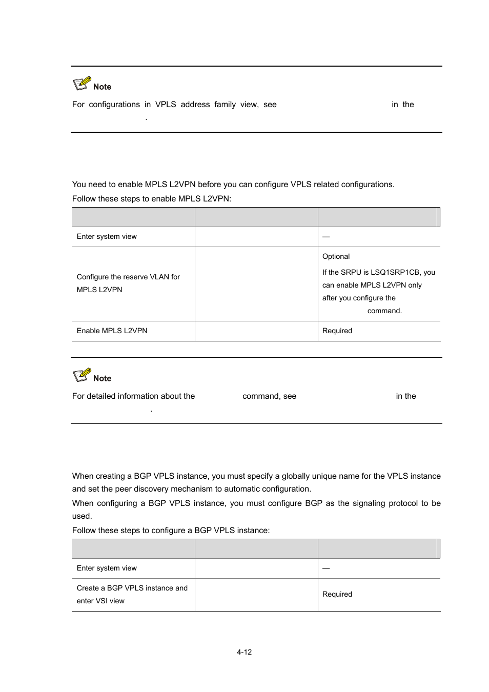 Enabling mpls l2vpn, Configuring a bgp vpls instance | H3C Technologies H3C S7500E Series Switches User Manual | Page 172 / 334