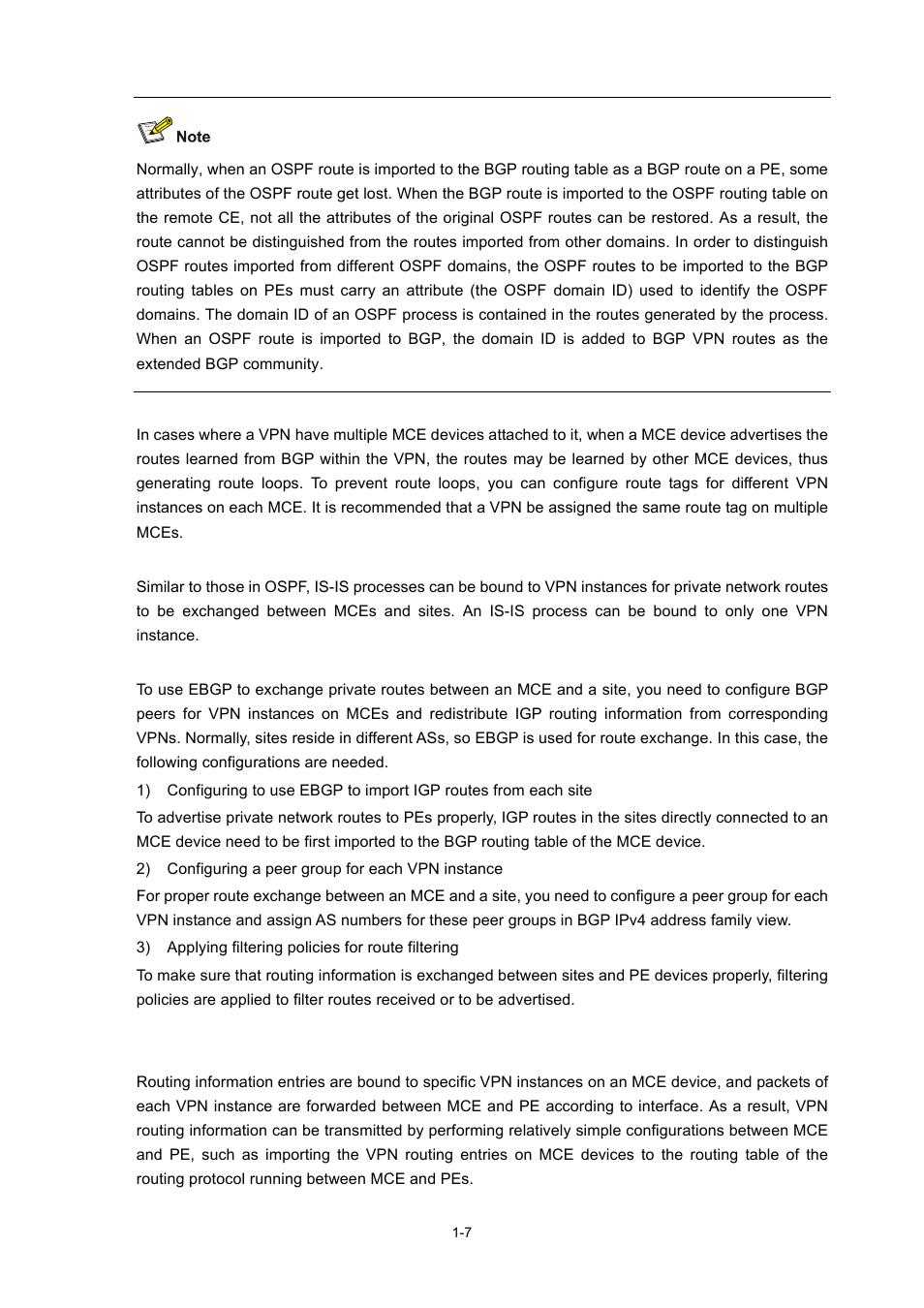 Is-is, Ebgp, Route exchange between mce and pe | H3C Technologies H3C S7500E Series Switches User Manual | Page 19 / 334