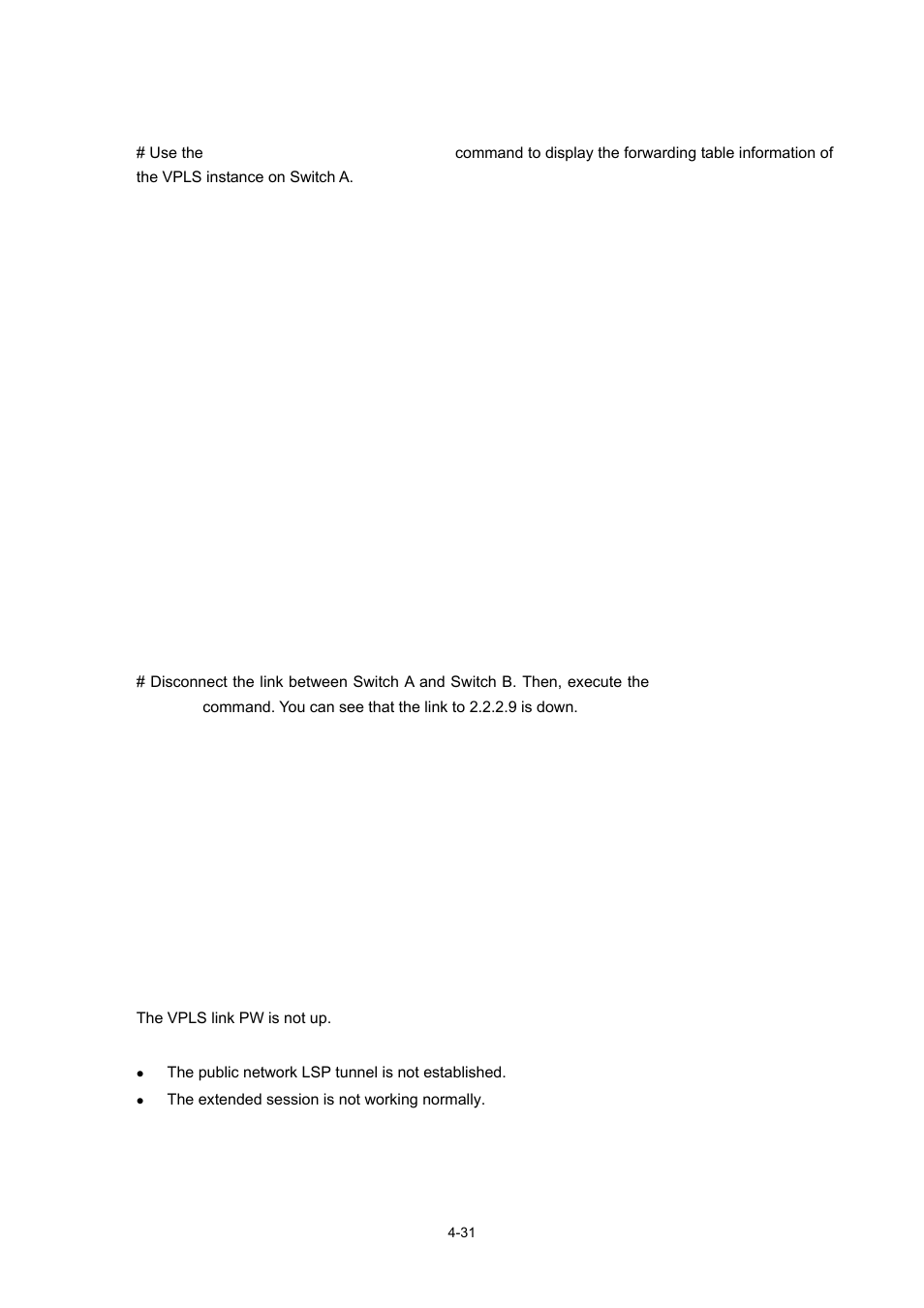 Troubleshooting vpls | H3C Technologies H3C S7500E Series Switches User Manual | Page 191 / 334