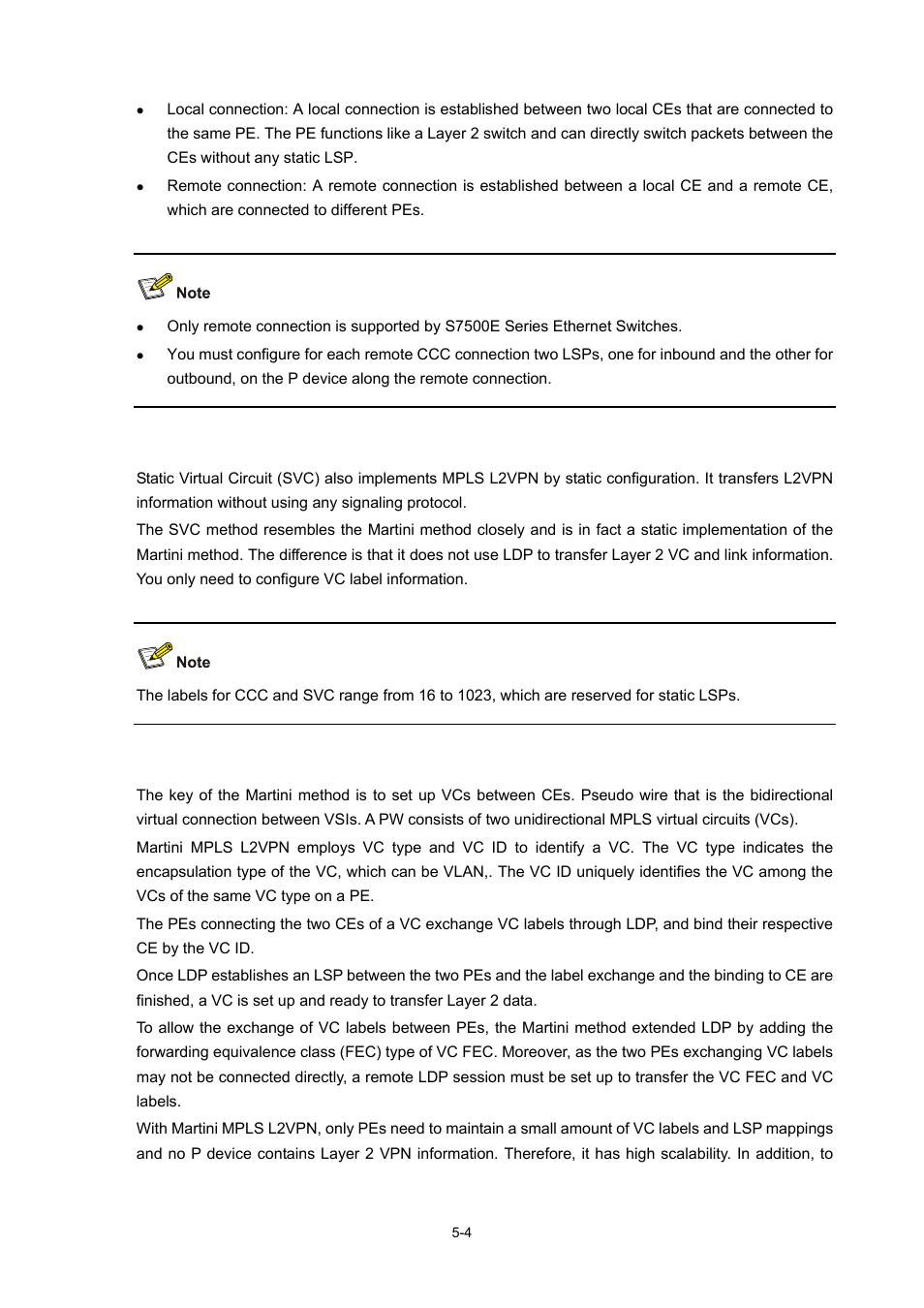 Svc mpls l2vpn, Martini mpls l2vpn | H3C Technologies H3C S7500E Series Switches User Manual | Page 196 / 334