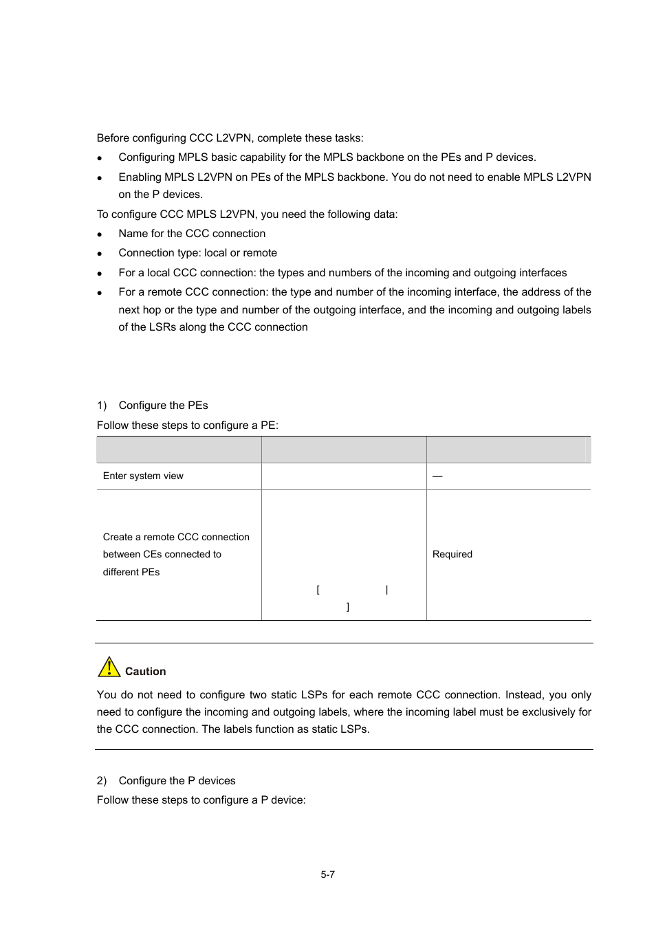 Configuring ccc mpls l2vpn, Configuration prerequisites, Configuration procedure | Configuring the remote ccc connection, 7 configuration procedure | H3C Technologies H3C S7500E Series Switches User Manual | Page 199 / 334