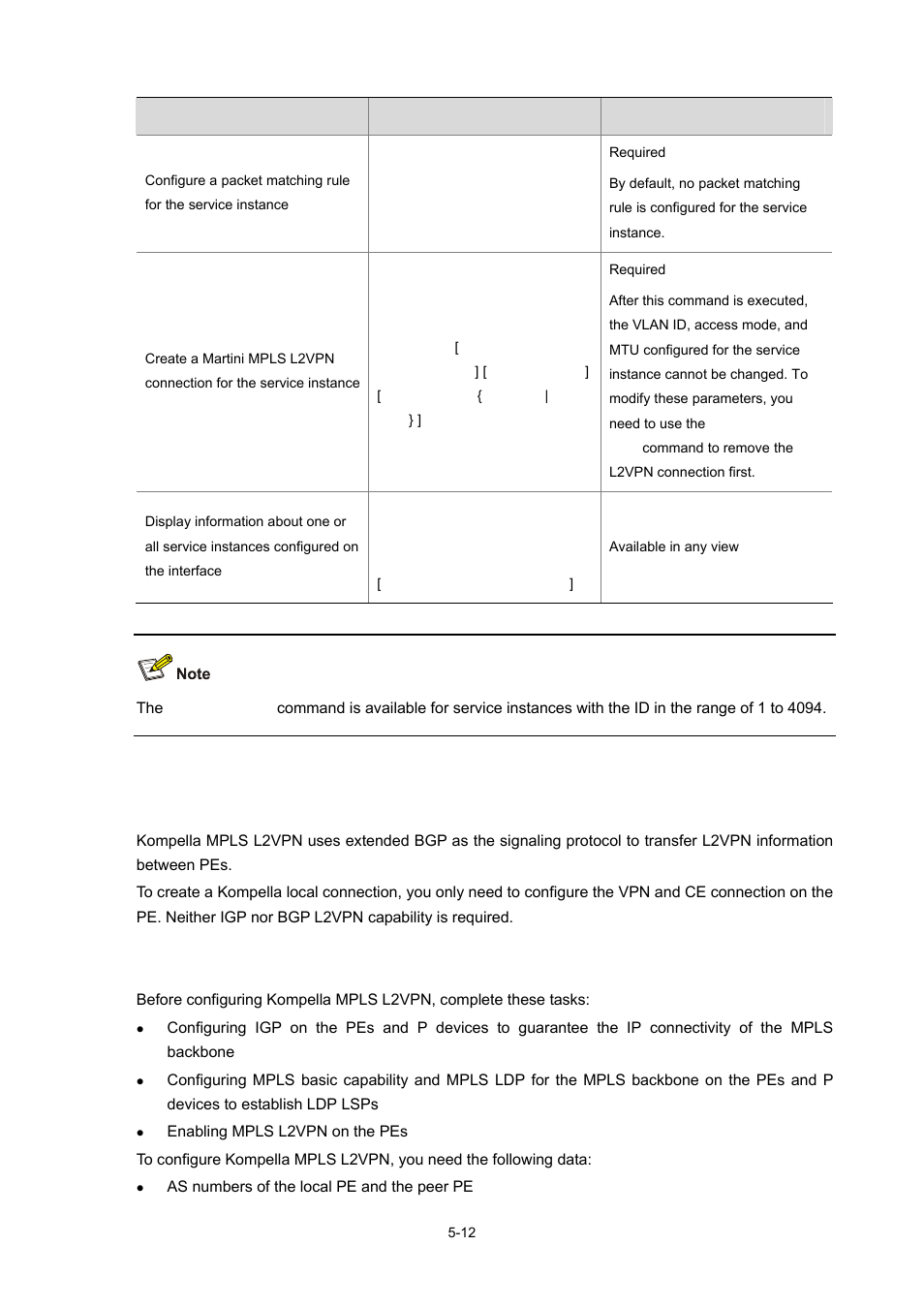 Configuring kompella mpls l2vpn, Configuration prerequisites | H3C Technologies H3C S7500E Series Switches User Manual | Page 204 / 334