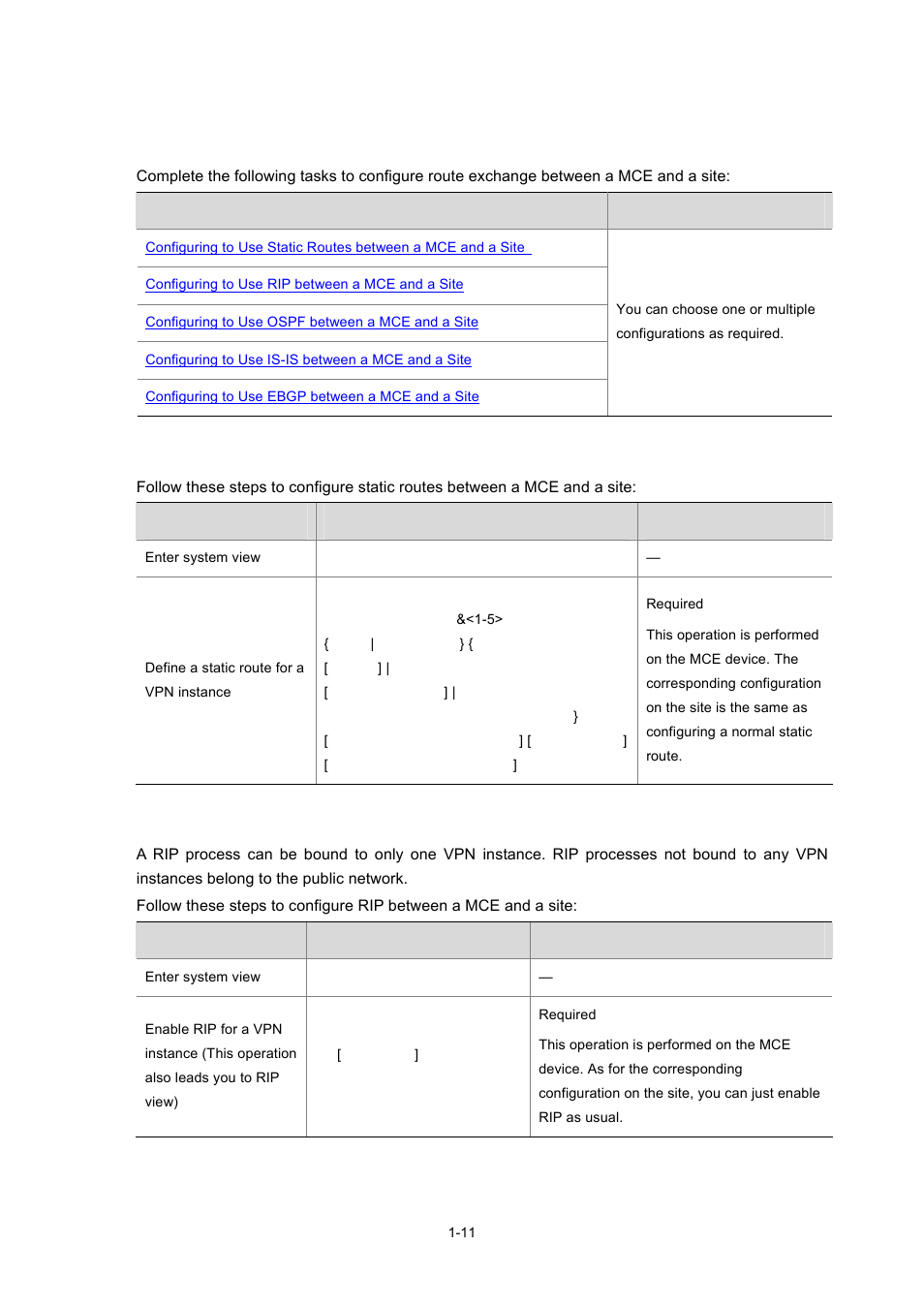 Configuring to use rip between a mce and a site | H3C Technologies H3C S7500E Series Switches User Manual | Page 23 / 334