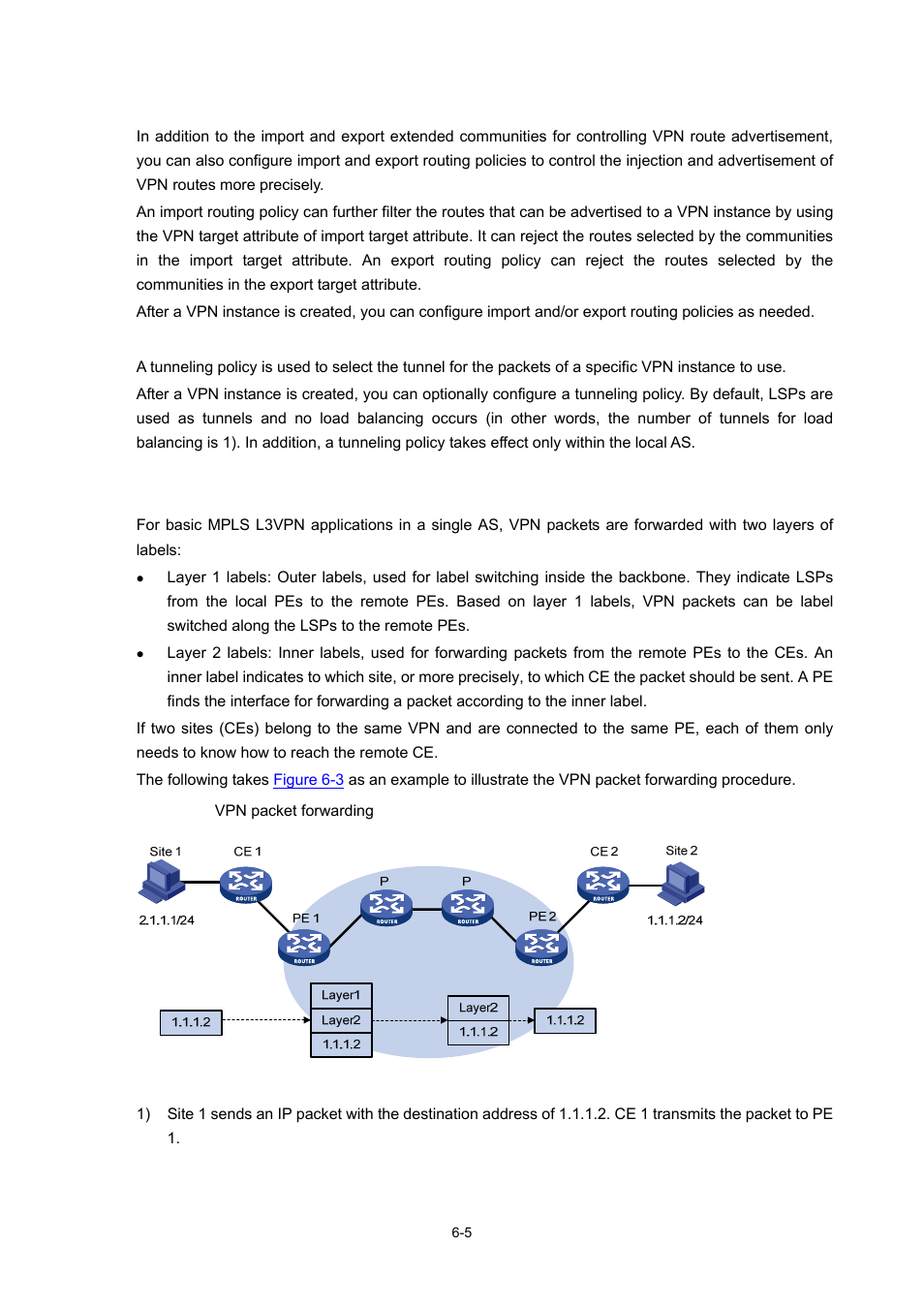 Routing policy, Tunneling policy, Mpls l3vpn packet forwarding | H3C Technologies H3C S7500E Series Switches User Manual | Page 230 / 334