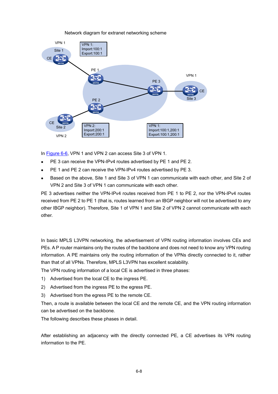 Mpls l3vpn routing information advertisement | H3C Technologies H3C S7500E Series Switches User Manual | Page 233 / 334