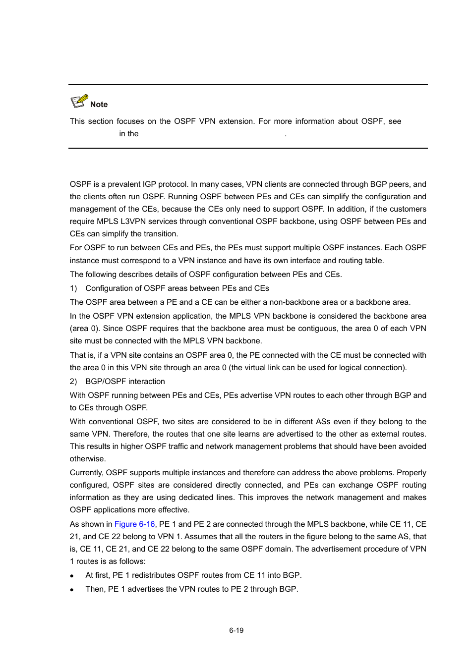 Ospf vpn extension, Ospf multi-instance on pe | H3C Technologies H3C S7500E Series Switches User Manual | Page 244 / 334