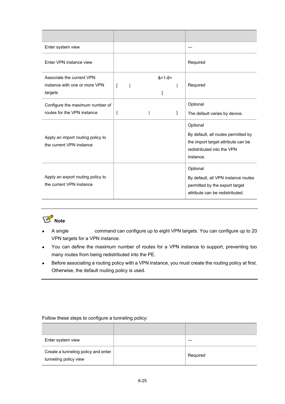 Configuring a tunneling policy of a vpn instance, Configuring a tunneling policy | H3C Technologies H3C S7500E Series Switches User Manual | Page 250 / 334