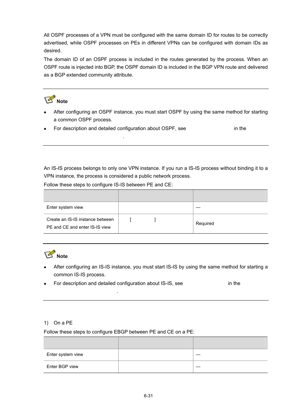 Configuring is-is between pe and ce, Configuring ebgp between pe and ce | H3C Technologies H3C S7500E Series Switches User Manual | Page 256 / 334