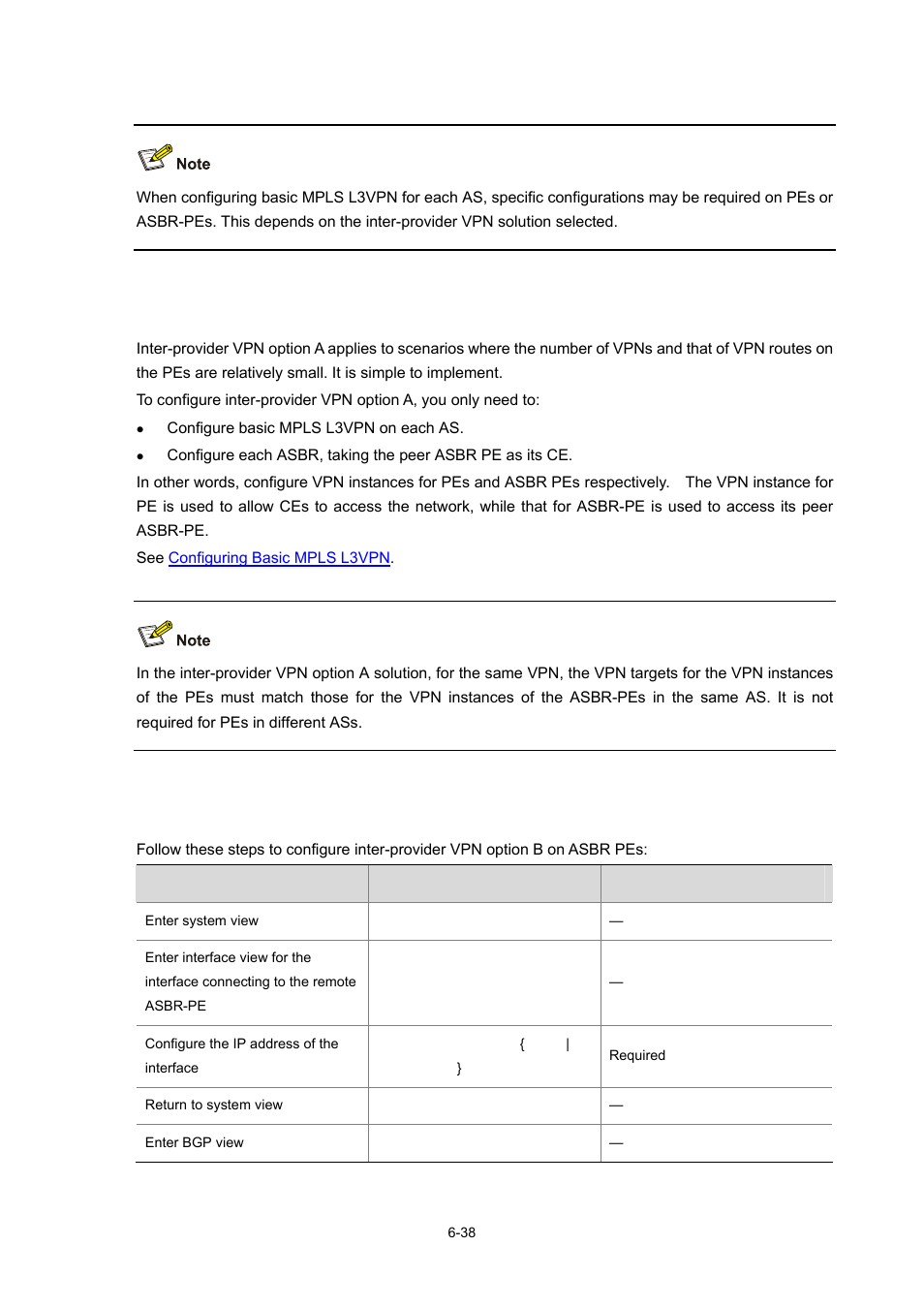 Configuring inter-provider vpn option a, Configuring inter-provider vpn option b | H3C Technologies H3C S7500E Series Switches User Manual | Page 263 / 334