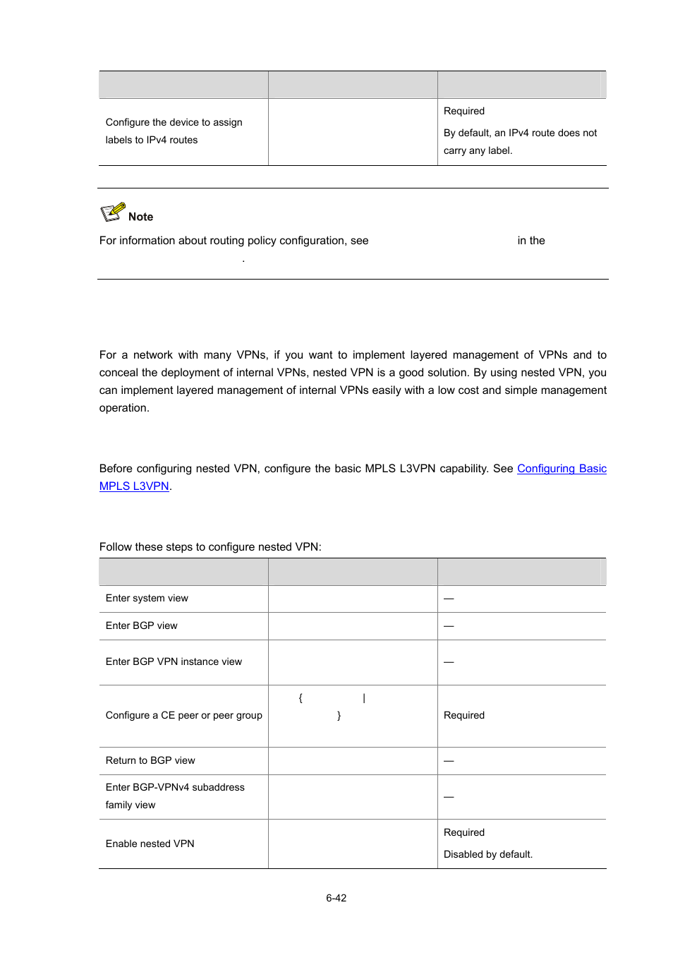 Configuring nested vpn, Configuration prerequisites, 42 configuring nested vpn | H3C Technologies H3C S7500E Series Switches User Manual | Page 267 / 334