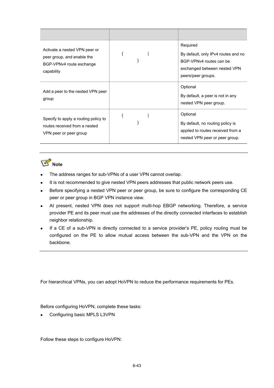 Configuring hovpn, Configuration prerequisites, Configuring hovpns | 43 configuring hovpns | H3C Technologies H3C S7500E Series Switches User Manual | Page 268 / 334