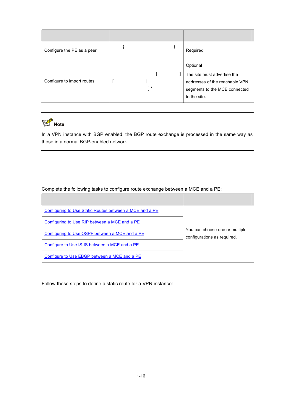 Configuring route exchange between a mce and a pe | H3C Technologies H3C S7500E Series Switches User Manual | Page 28 / 334