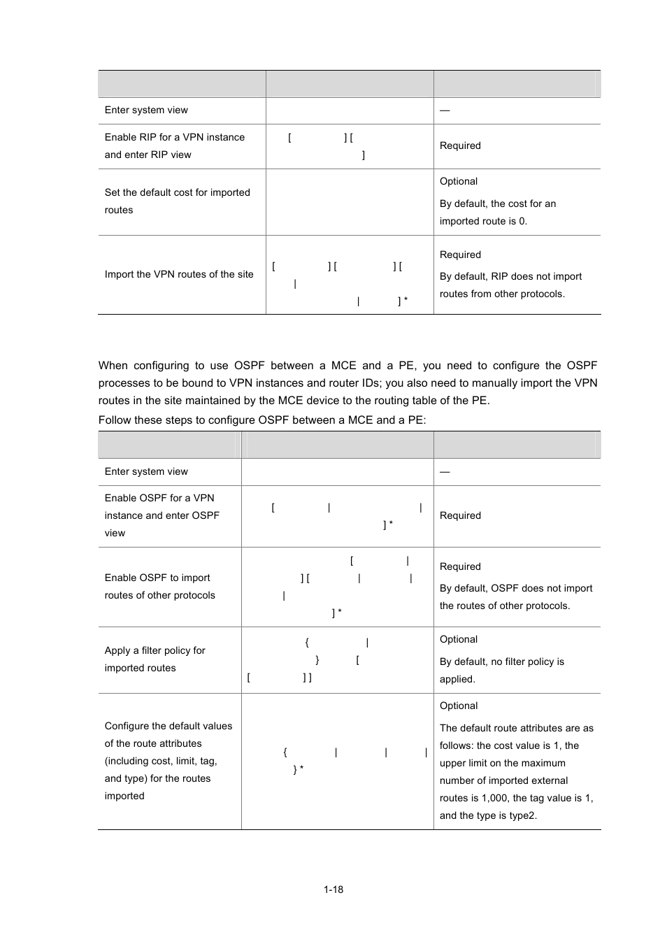 Configuring to use ospf between a mce and a pe | H3C Technologies H3C S7500E Series Switches User Manual | Page 30 / 334