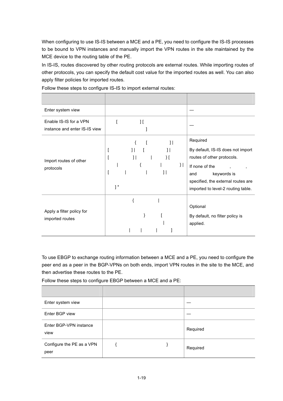 Configure to use is-is between a mce and a pe, Configure to use ebgp between a mce and a pe | H3C Technologies H3C S7500E Series Switches User Manual | Page 31 / 334