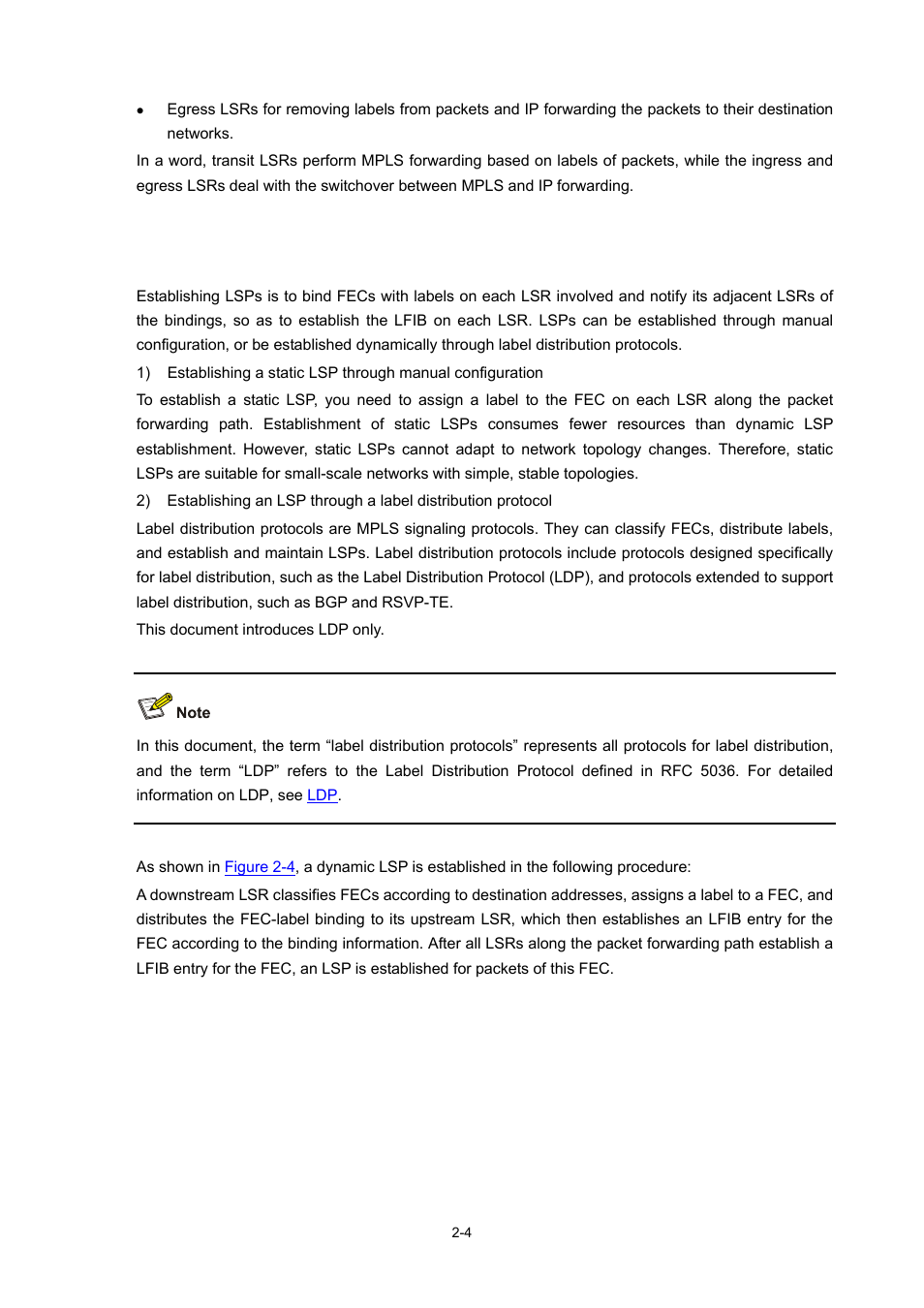 Lsp establishment and label distribution, Lsp establishment | H3C Technologies H3C S7500E Series Switches User Manual | Page 46 / 334