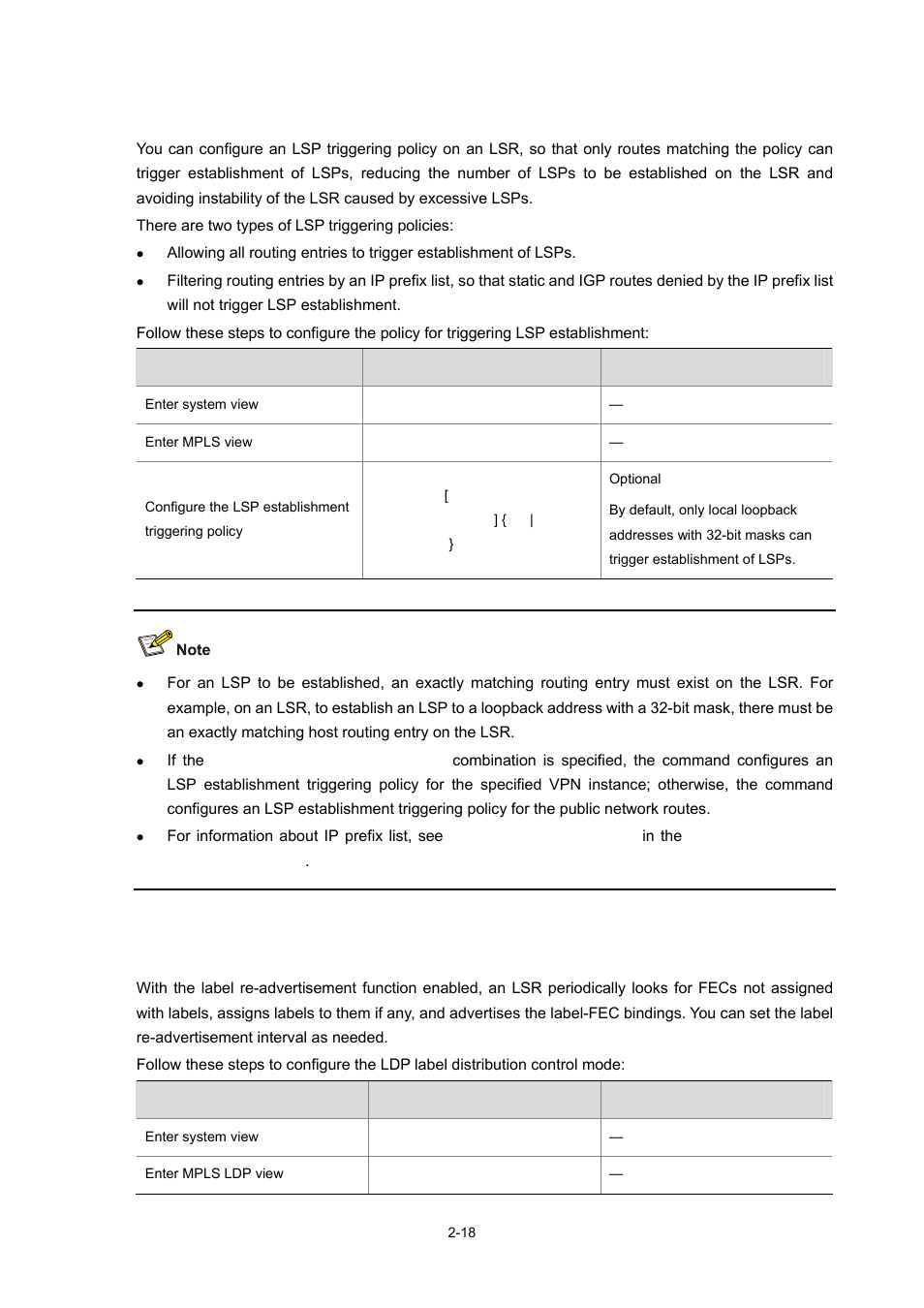 Configuring the label distribution control mode, Configuring the policy for triggering, Lsp establishment | Configuring the label distribution, Control mode | H3C Technologies H3C S7500E Series Switches User Manual | Page 60 / 334