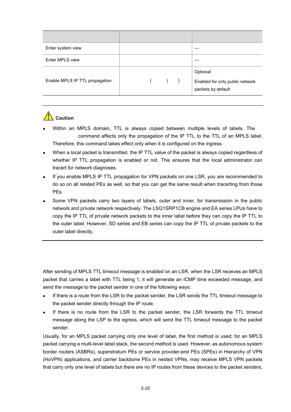 Configuring sending of mpls ttl timeout messages, Configuring sending of mpls ttl, Timeout messages | H3C Technologies H3C S7500E Series Switches User Manual | Page 67 / 334