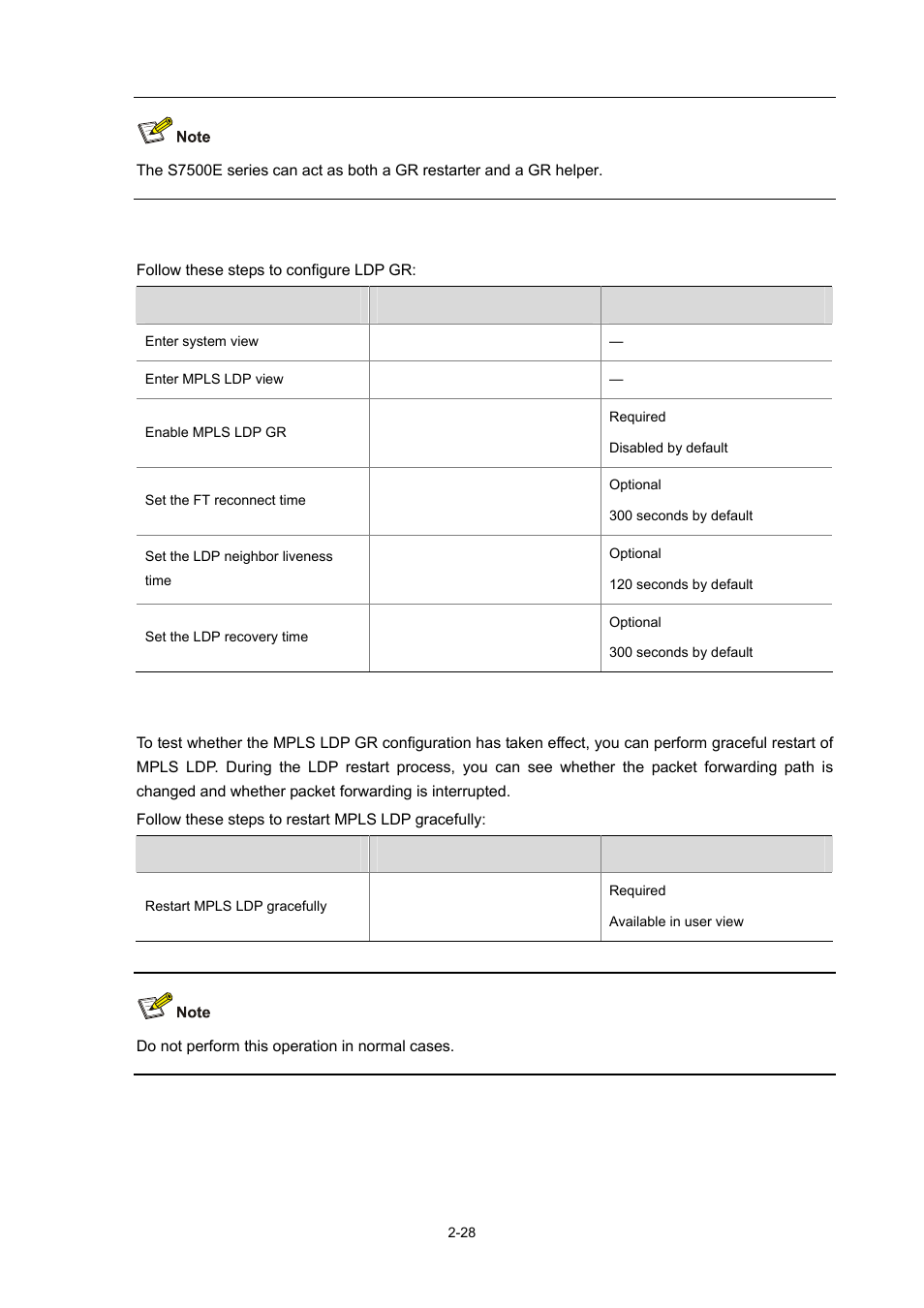 Configuring ldp gr, Gracefully restarting mpls ldp | H3C Technologies H3C S7500E Series Switches User Manual | Page 70 / 334