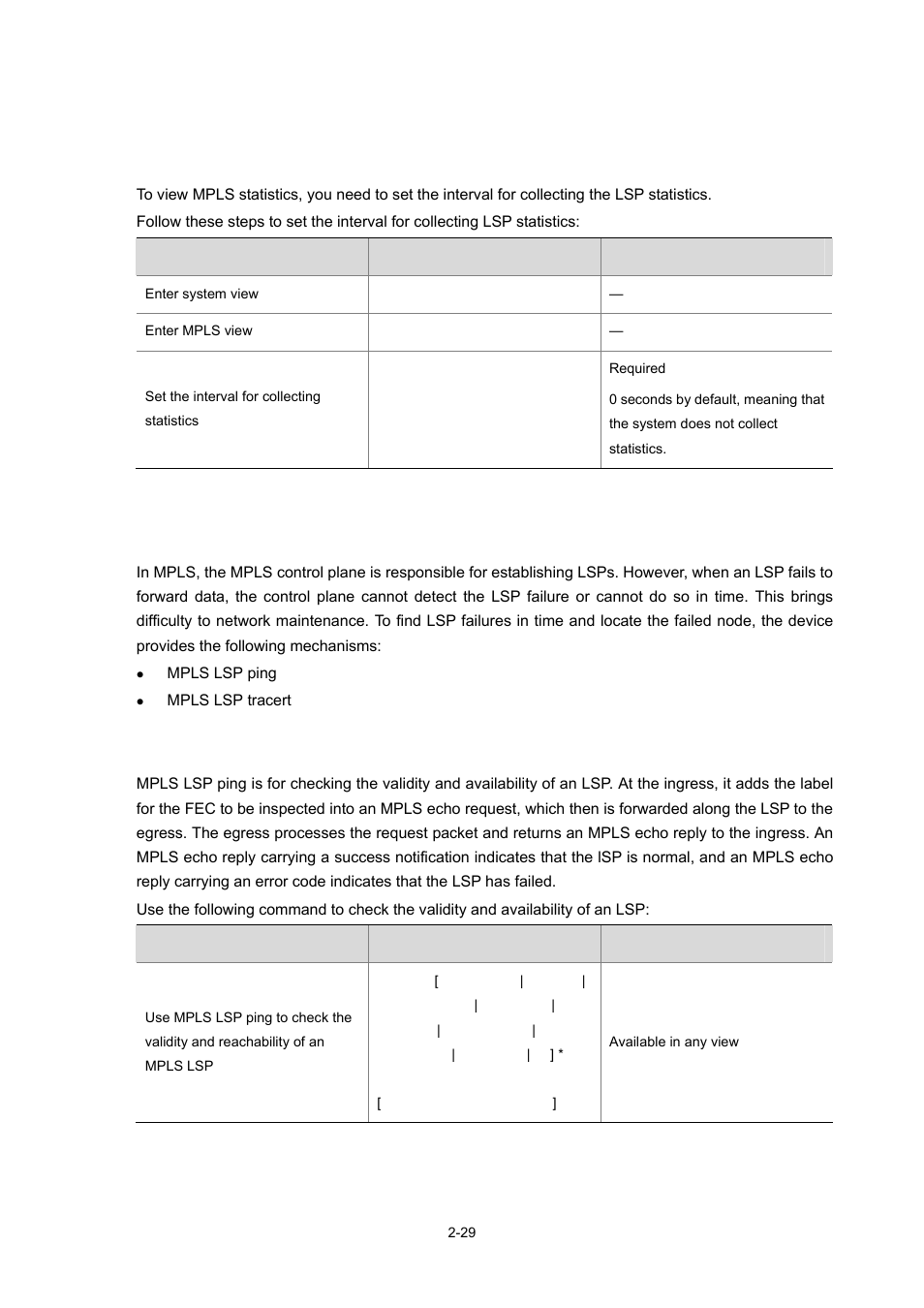 Configuring mpls statistics, Setting the interval for collecting lsp statistics, Inspecting lsps | Mpls lsp ping, Setting the interval for collecting lsp, Statistics | H3C Technologies H3C S7500E Series Switches User Manual | Page 71 / 334