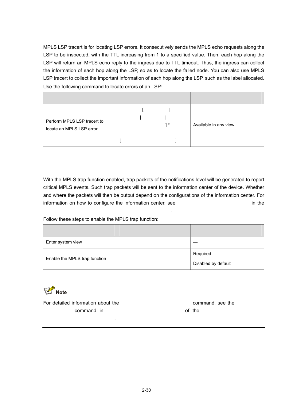 Mpls lsp tracert, Enabling mpls trap | H3C Technologies H3C S7500E Series Switches User Manual | Page 72 / 334