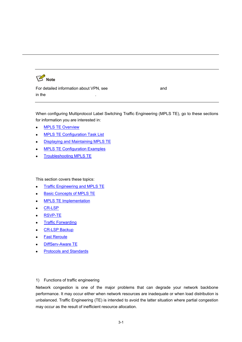 3 mpls te configuration, Mpls te overview, Traffic engineering and mpls te | Traffic engineering, Mpls te configuration | H3C Technologies H3C S7500E Series Switches User Manual | Page 83 / 334