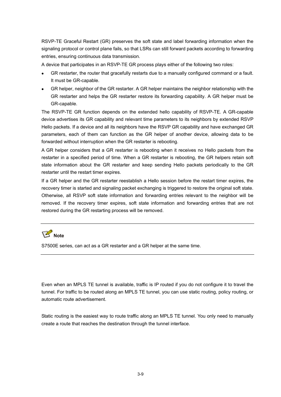 Rsvp-te gr, Traffic forwarding, Static routing | H3C Technologies H3C S7500E Series Switches User Manual | Page 91 / 334