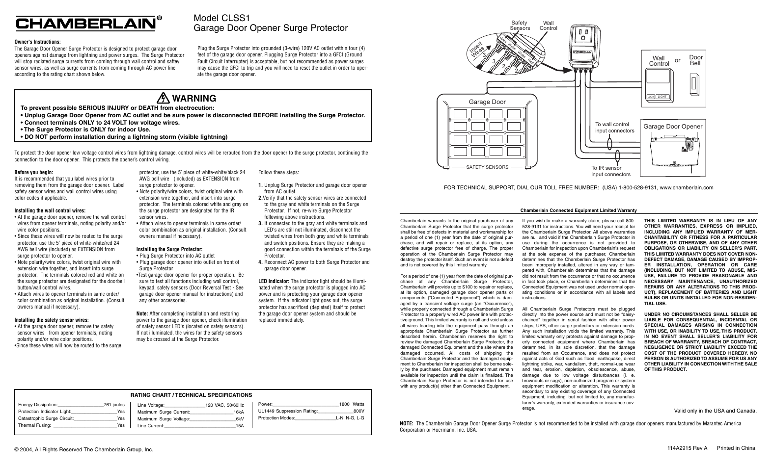 Chamberlain CLSS1 User Manual | 2 pages