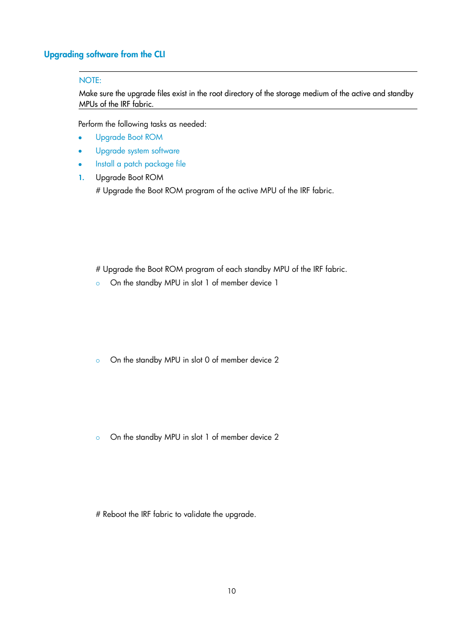 Upgrading software from the cli | H3C Technologies H3C S7500E Series Switches User Manual | Page 11 / 31