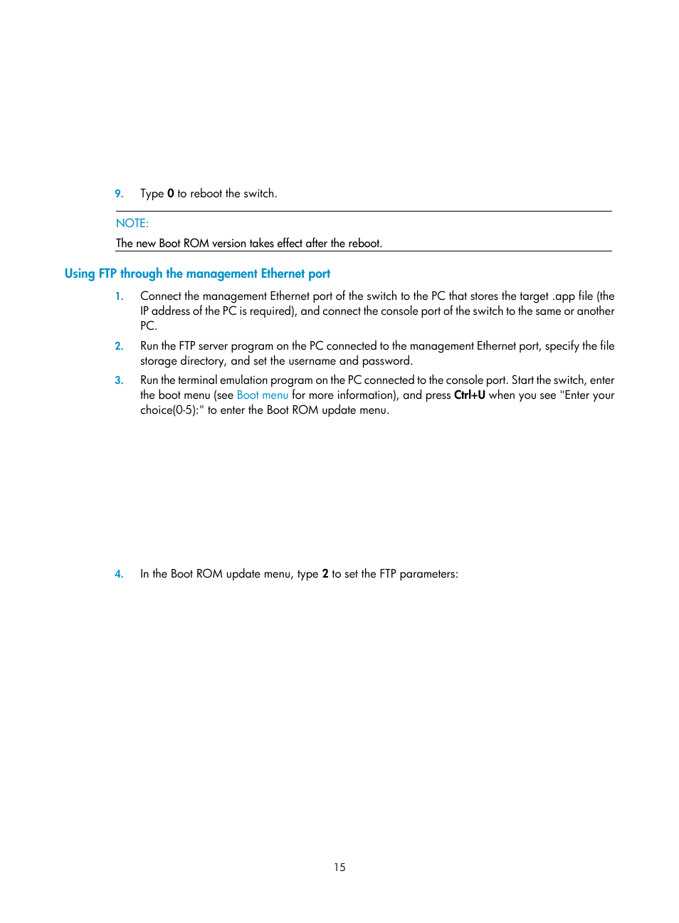 Using ftp through the management ethernet port | H3C Technologies H3C S7500E Series Switches User Manual | Page 16 / 31