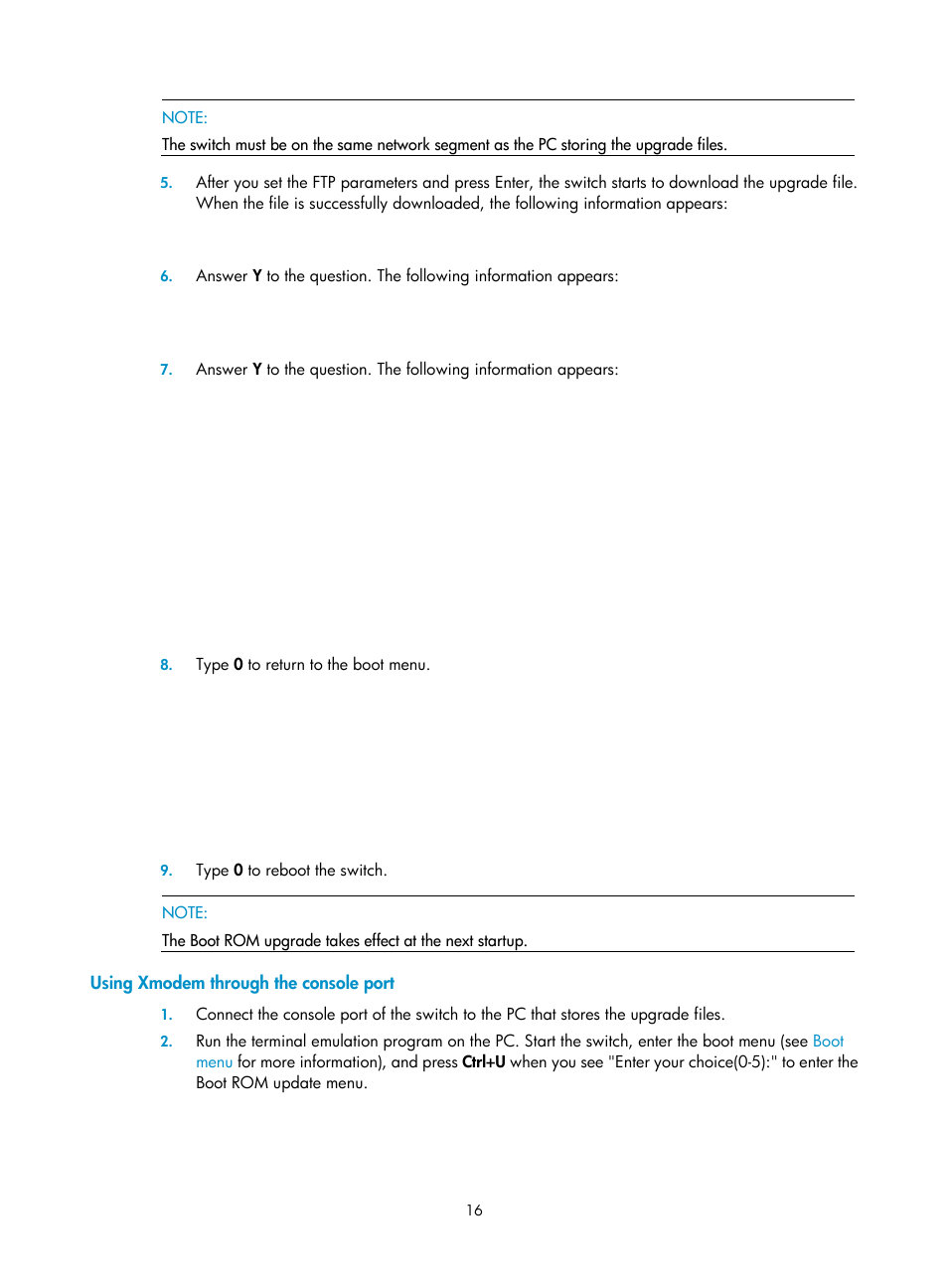 Using xmodem through the console port | H3C Technologies H3C S7500E Series Switches User Manual | Page 17 / 31