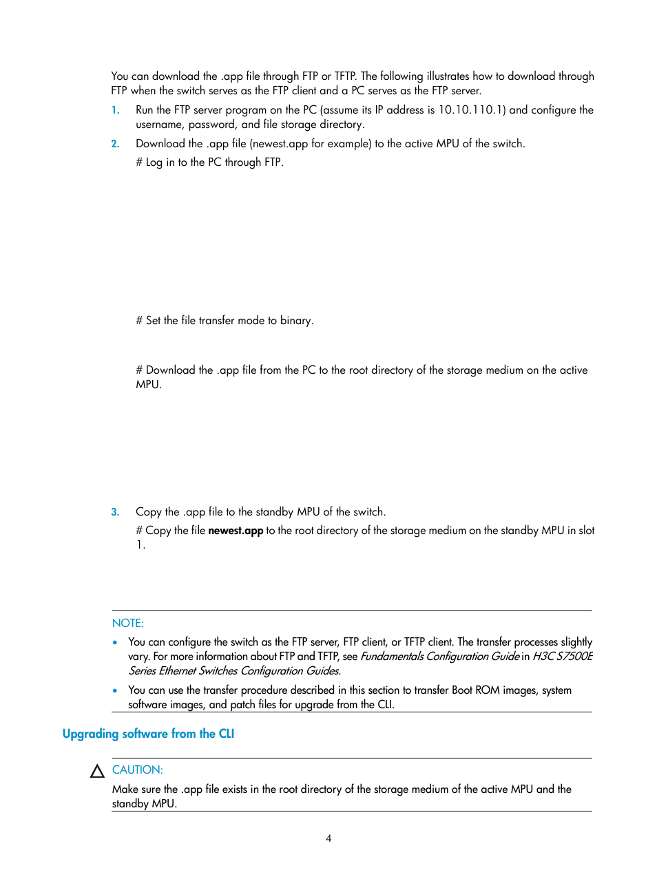 Upgrading software from the cli | H3C Technologies H3C S7500E Series Switches User Manual | Page 5 / 31