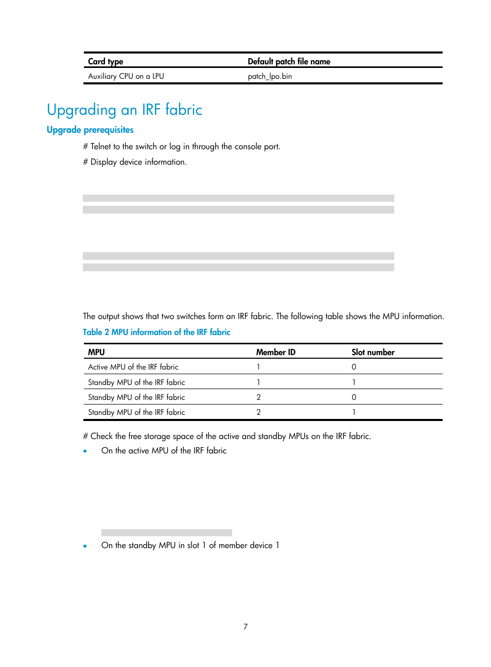 Upgrading an irf fabric, Upgrade prerequisites | H3C Technologies H3C S7500E Series Switches User Manual | Page 8 / 31