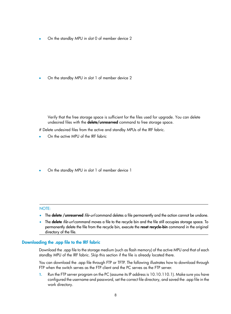 Downloading the .app file to the irf fabric | H3C Technologies H3C S7500E Series Switches User Manual | Page 9 / 31