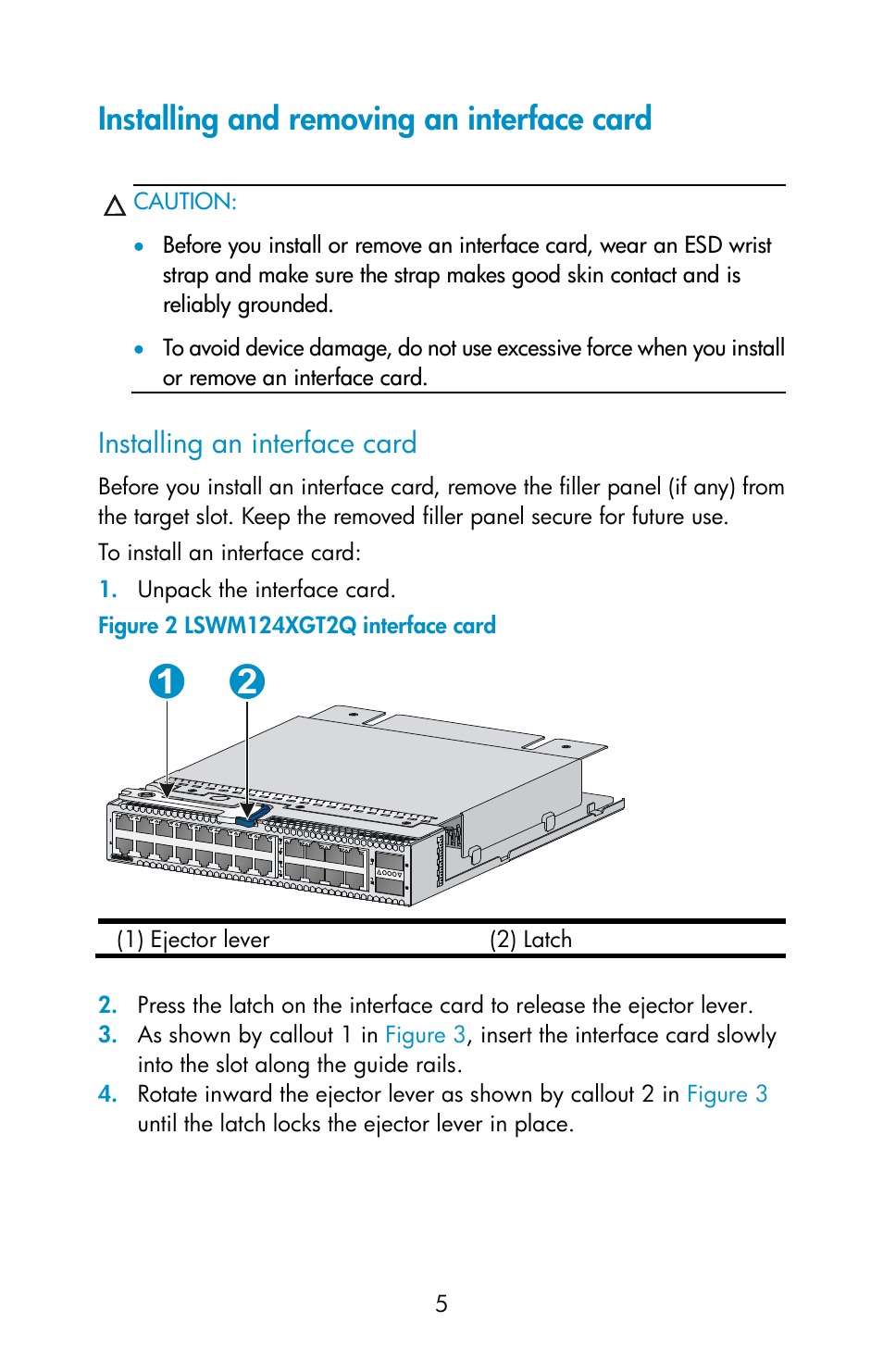 Installing and removing an interface card, Installing an interface card | H3C Technologies H3C S6800 Series Switches User Manual | Page 5 / 7