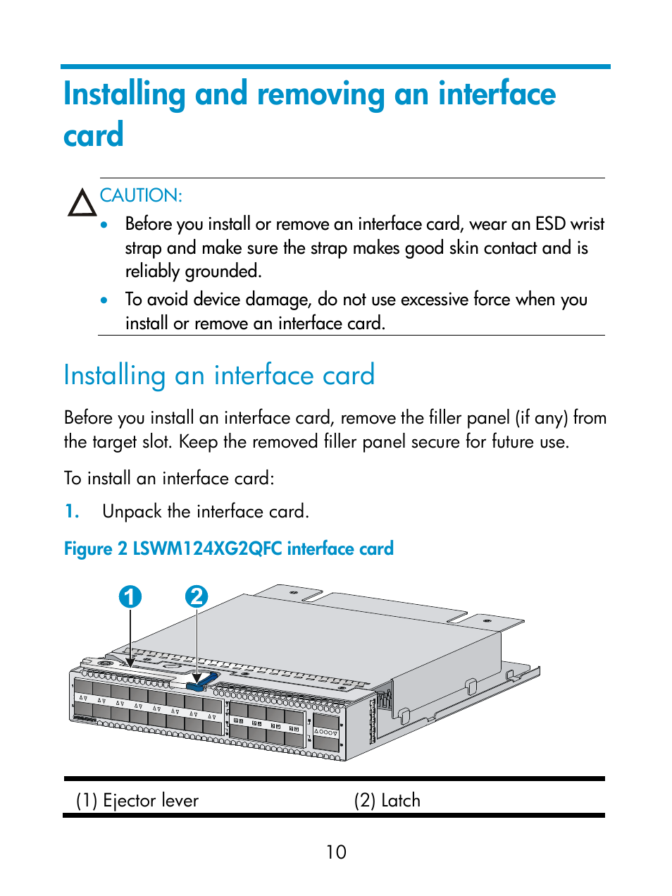 Installing and removing an interface card, Installing an interface card | H3C Technologies H3C S6800 Series Switches User Manual | Page 14 / 18