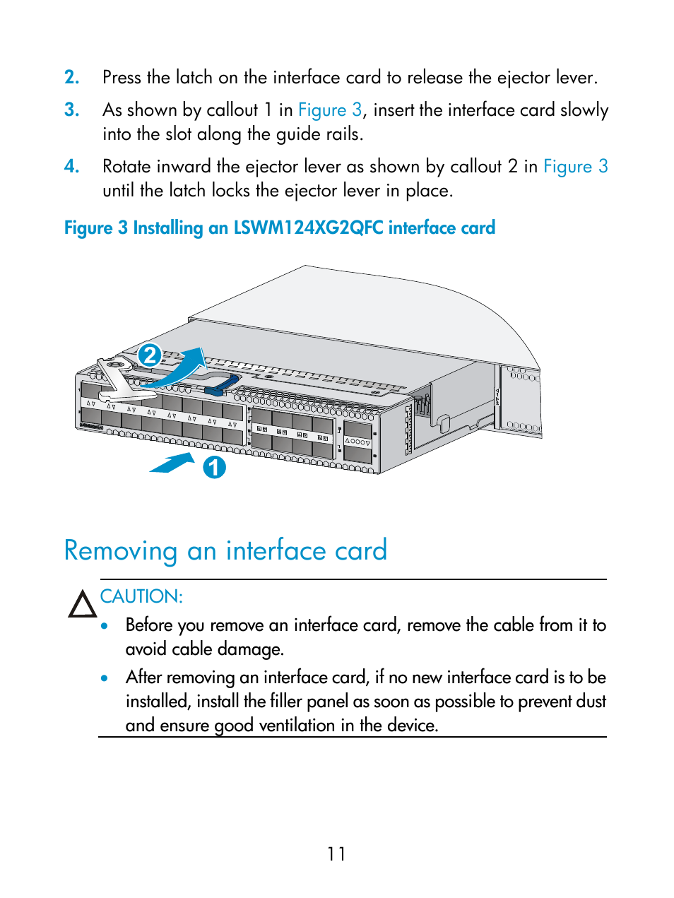 Removing an interface card | H3C Technologies H3C S6800 Series Switches User Manual | Page 15 / 18
