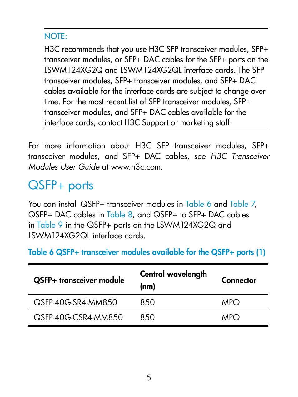Qsfp+ ports | H3C Technologies H3C S6800 Series Switches User Manual | Page 9 / 19
