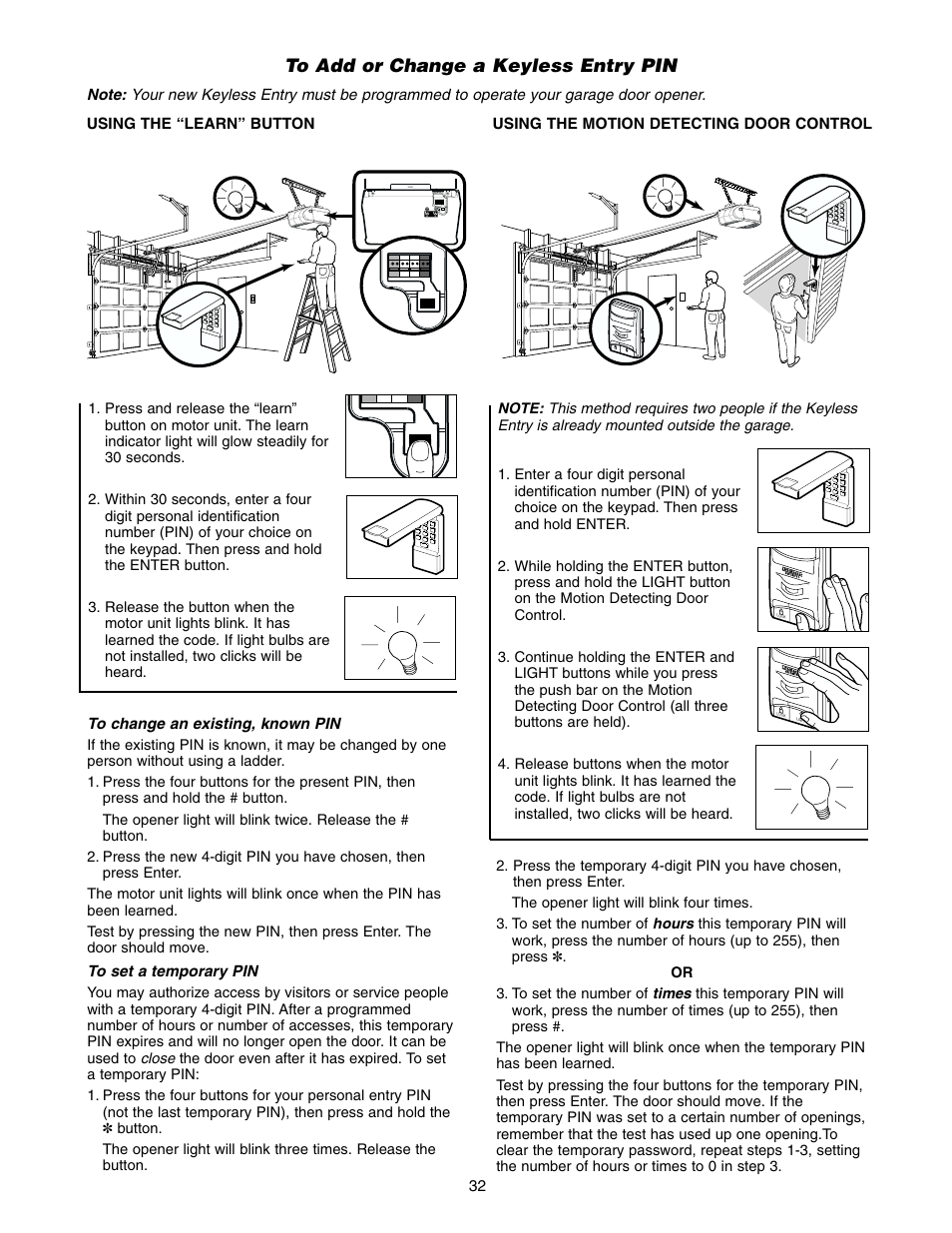 To add or change a keyless entry pin | Chamberlain 2565 User Manual | Page 32 / 36