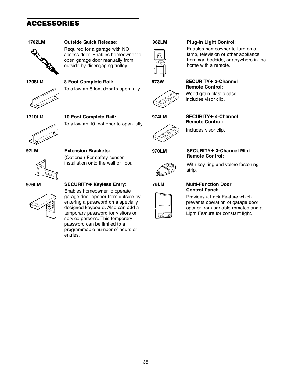 Accessories | Chamberlain 2565 User Manual | Page 35 / 36