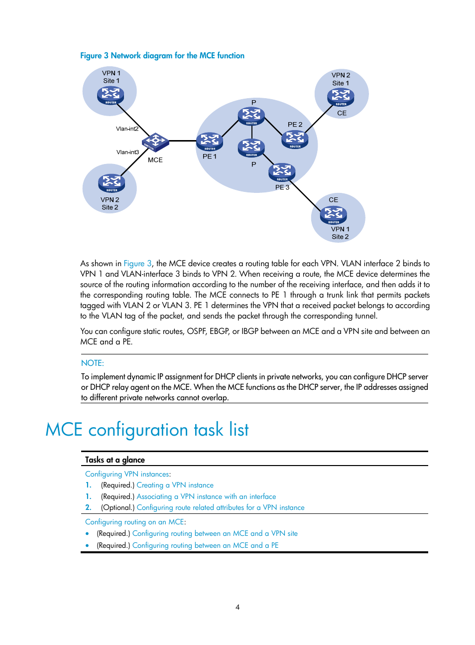 Mce configuration task list | H3C Technologies H3C S6800 Series Switches User Manual | Page 11 / 52