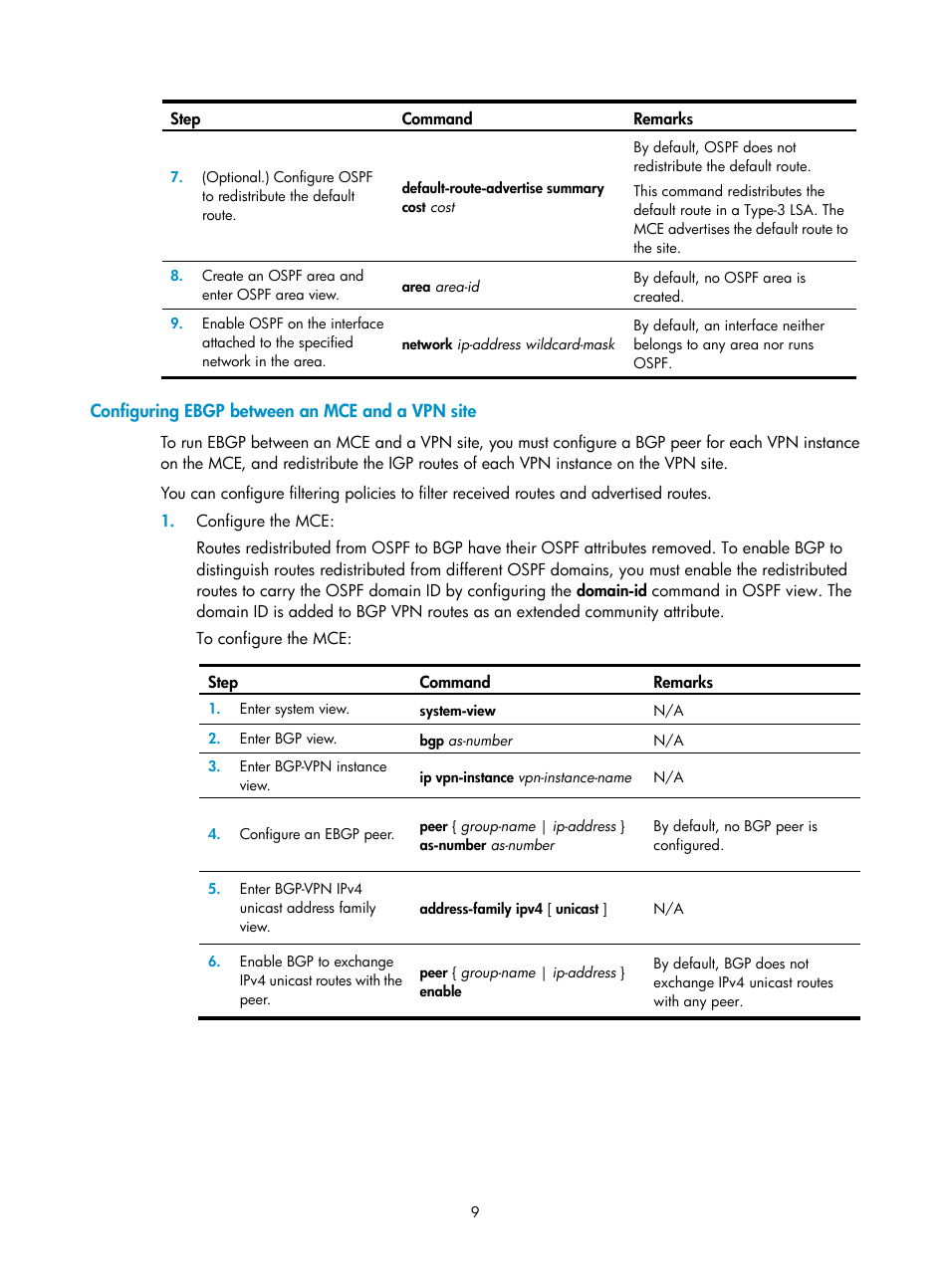 Configuring ebgp between an mce and a vpn site | H3C Technologies H3C S6800 Series Switches User Manual | Page 16 / 52