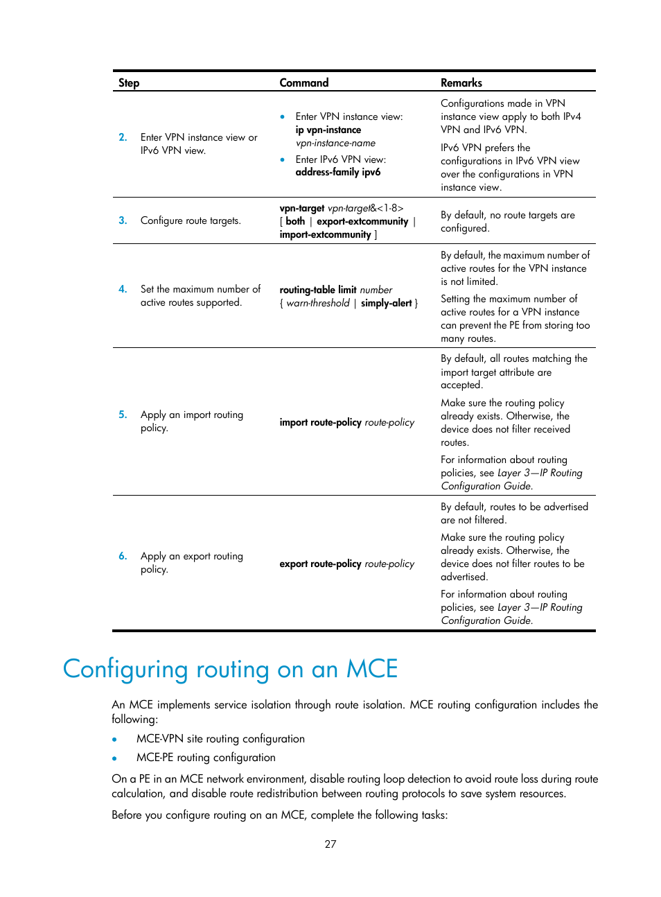 Configuring routing on an mce | H3C Technologies H3C S6800 Series Switches User Manual | Page 34 / 52