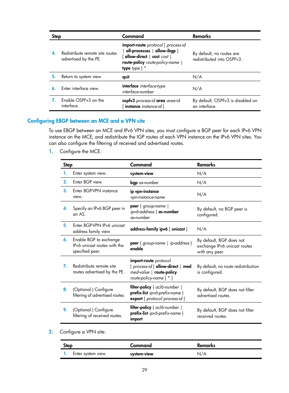 Configuring ebgp between an mce and a vpn site | H3C Technologies H3C S6800 Series Switches User Manual | Page 36 / 52